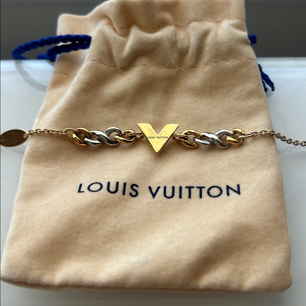 Louis Vuitton Gold and Silver V Logo Bracelet - Picture 3 of 5